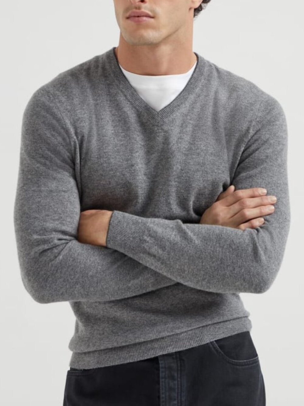 Brunello Cucinelli Cashmere Wool Blend V-Neck Sweater Size L